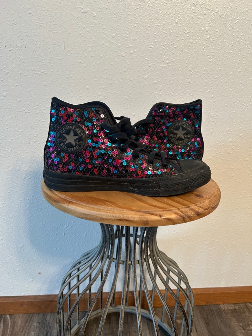 Converse Black High-Top Sneakers with Pink, Teal, Purple Sequins